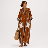 Caftan Nadia Terracotta à Motif Ethnique