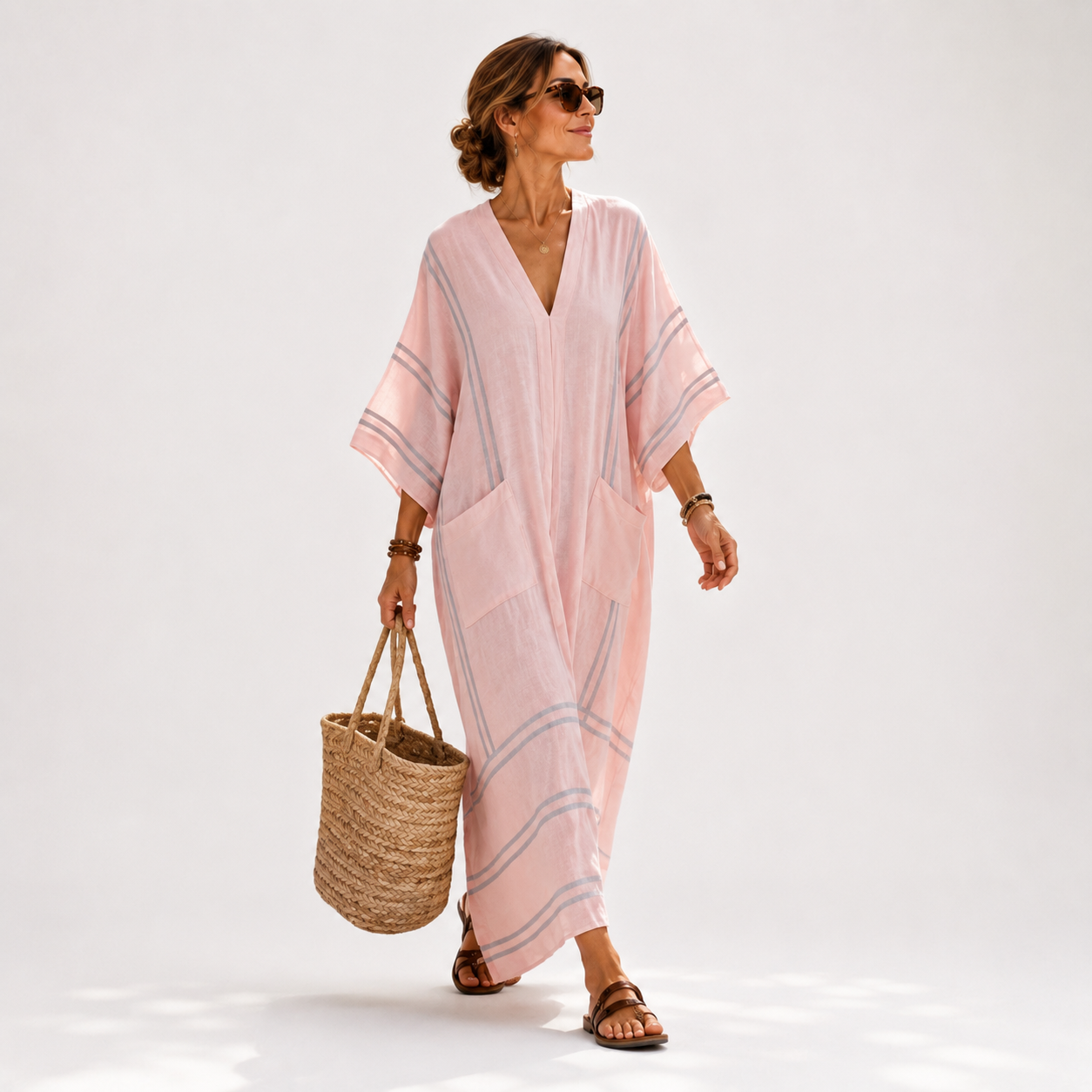 Caftan Soraya Rose à Rayures