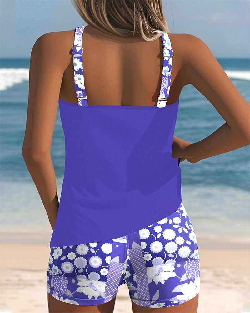 Carla - Tankini deux pièces avec top sans manches et short, imprimé joyeux