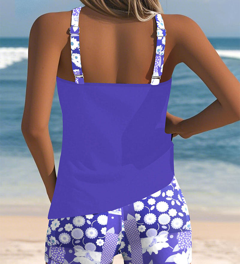 Carla - Tankini deux pièces avec top sans manches et short, imprimé joyeux