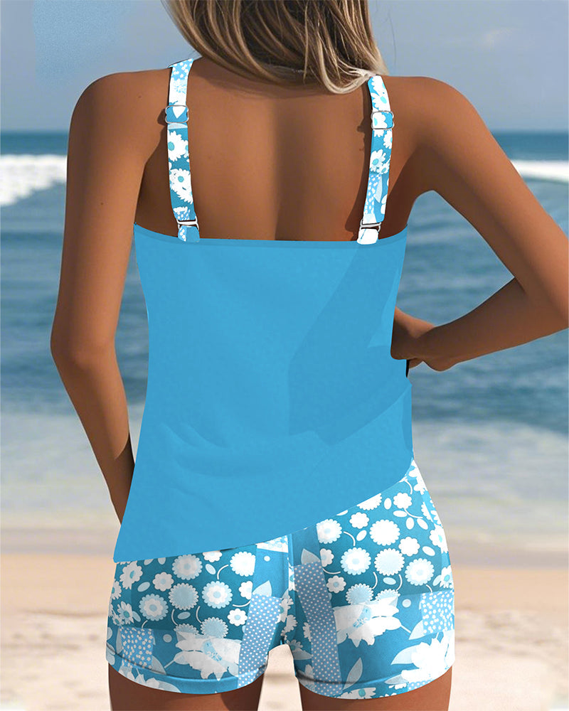Carla - Tankini deux pièces avec top sans manches et short, imprimé joyeux