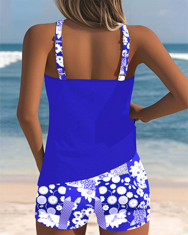Carla - Tankini deux pièces avec top sans manches et short, imprimé joyeux