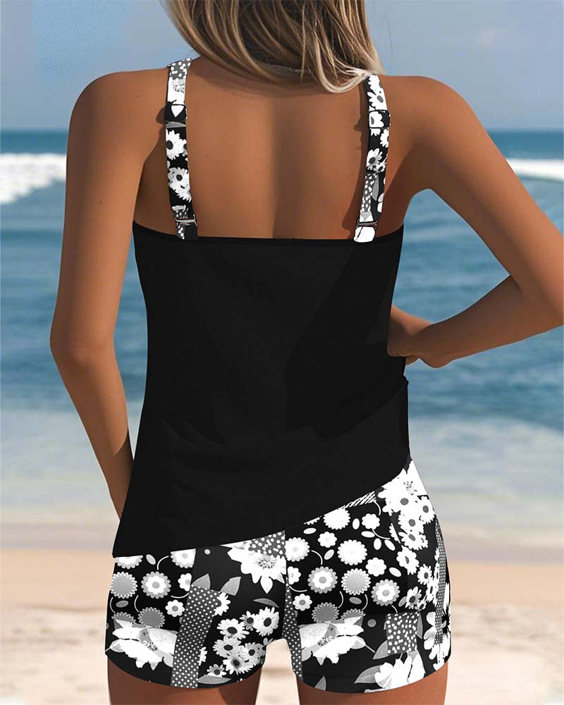 Carla - Tankini deux pièces avec top sans manches et short, imprimé joyeux