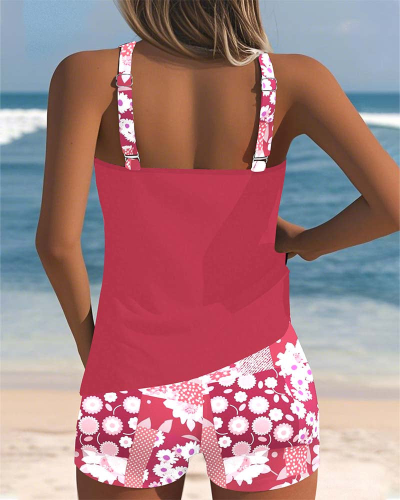 Carla - Tankini deux pièces avec top sans manches et short, imprimé joyeux