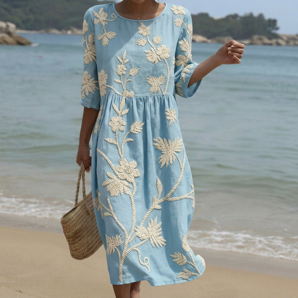 Catia - Robe Midi à Imprimé de Plantes et Fleurs