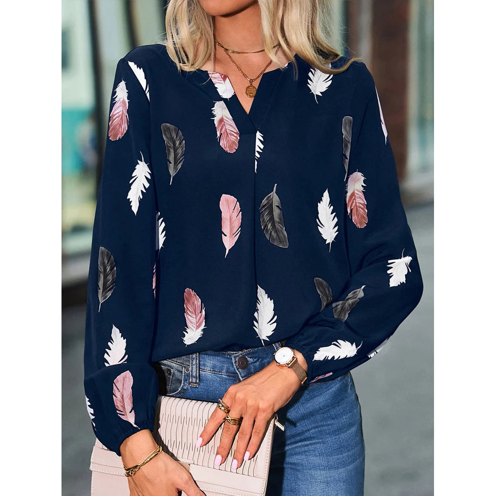 Céleste · Blouse Fluide à Imprimé Plumes