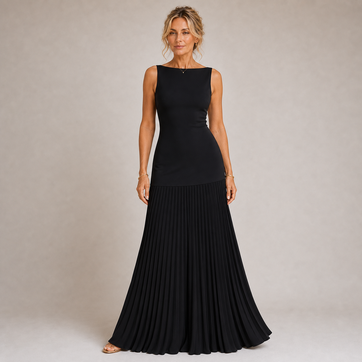 Celeste - Robe maxi plissée élégante