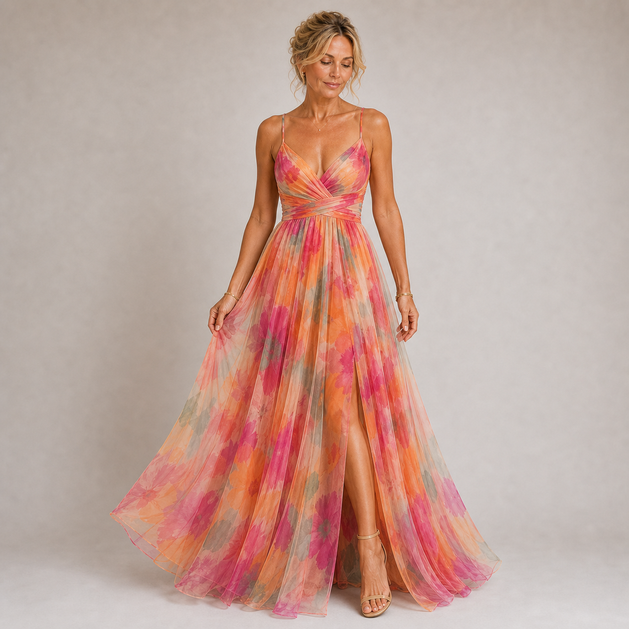 Claudia - Robe Longue Fleurie à Jupe Superposée — vue 1