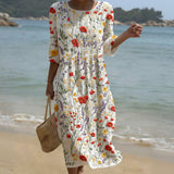 Cristina - Robe longue à col rond et imprimé floral