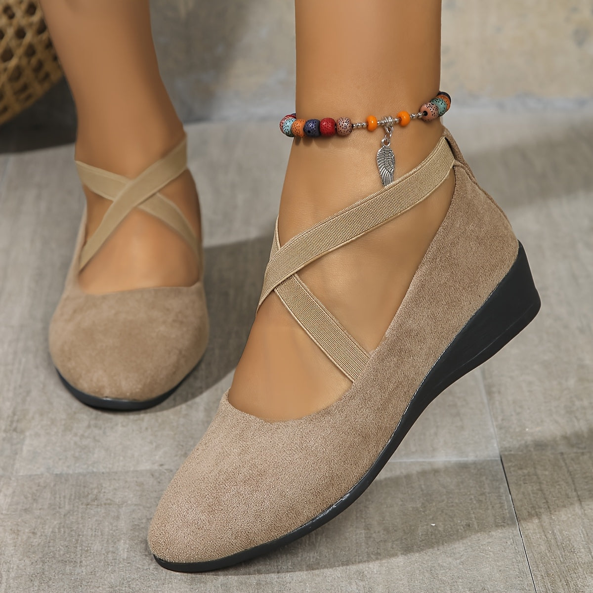 Élise | Ballerines Compensées à Brides Croisées