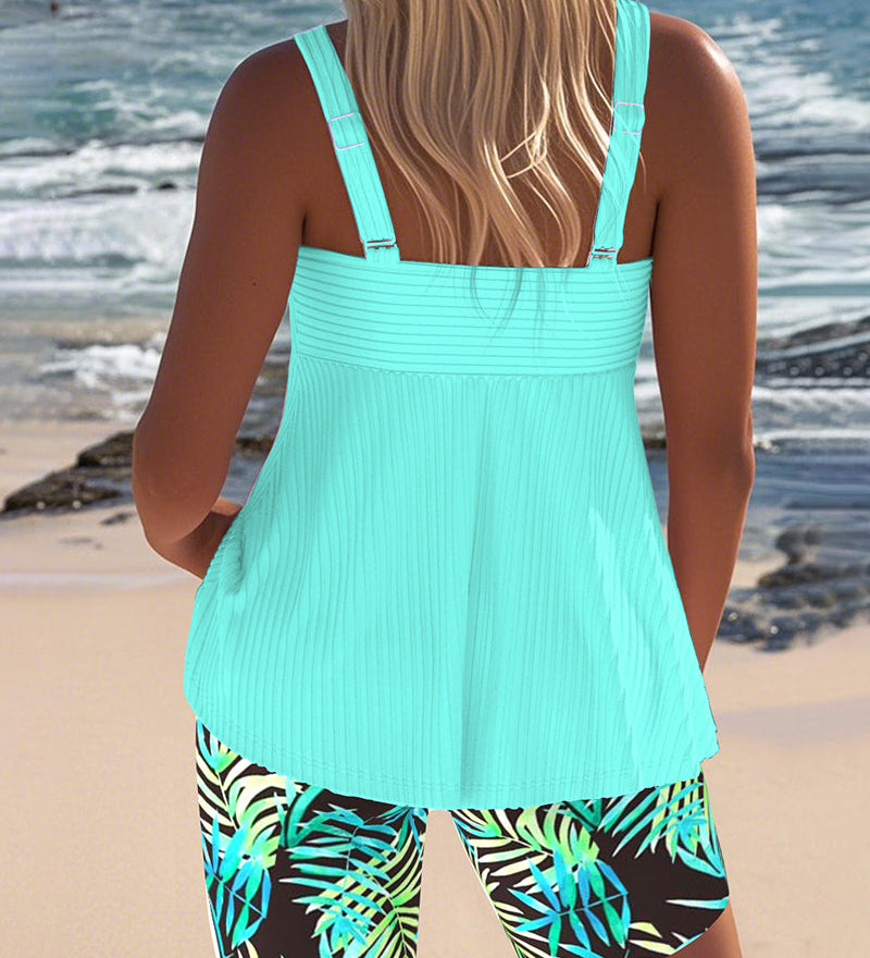 Elsa - Tankini coloré avec haut à rayures et short imprimé