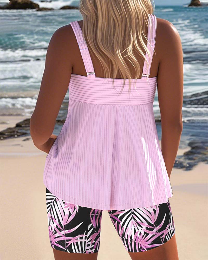 Elsa - Tankini coloré avec haut à rayures et short imprimé