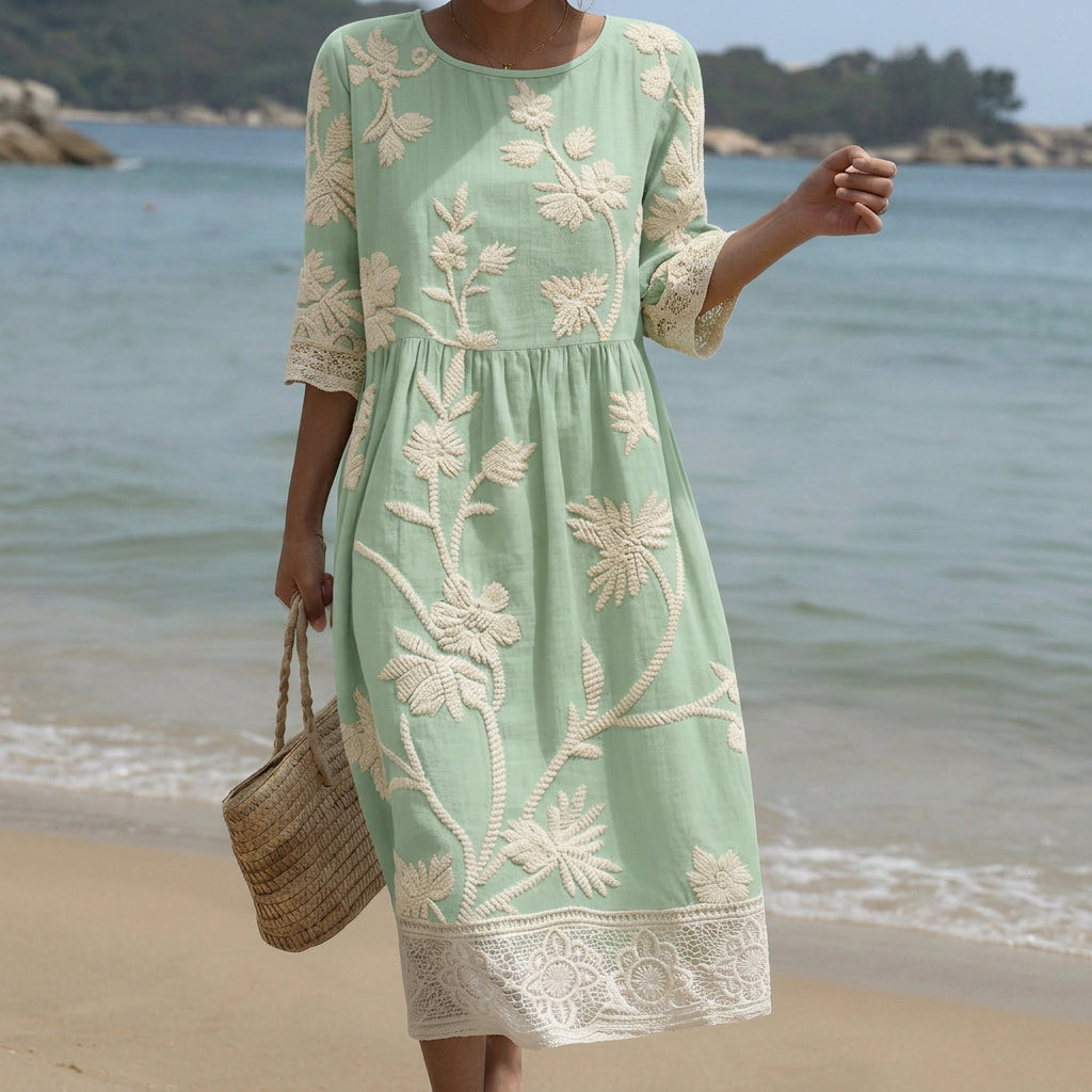 Gabriela - Robe Midi à Imprimé de Plantes et Fleurs