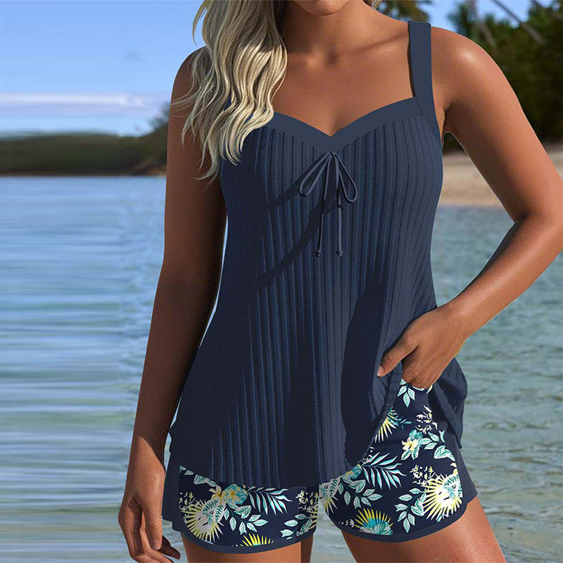 Gala - Tankini à rayures avec short assorti et décolleté élégant