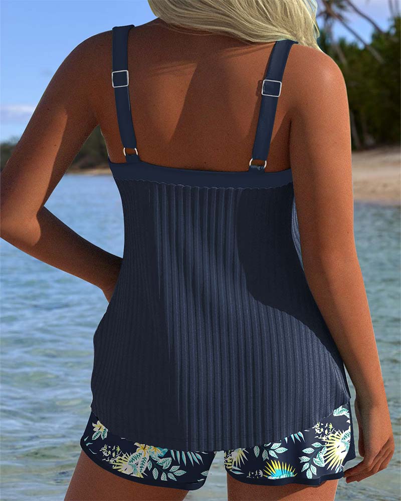 Gala - Tankini à rayures avec short assorti et décolleté élégant
