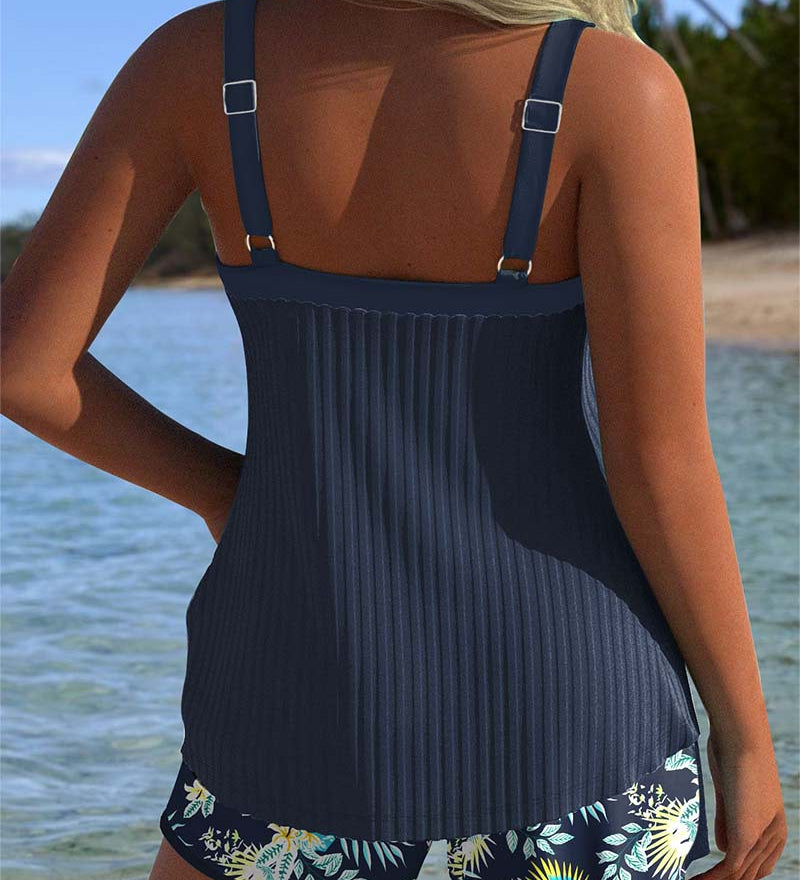 Gala - Tankini à rayures avec short assorti et décolleté élégant