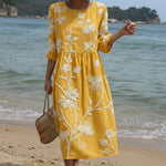 Iara - Robe midi à imprimé plantes et fleurs