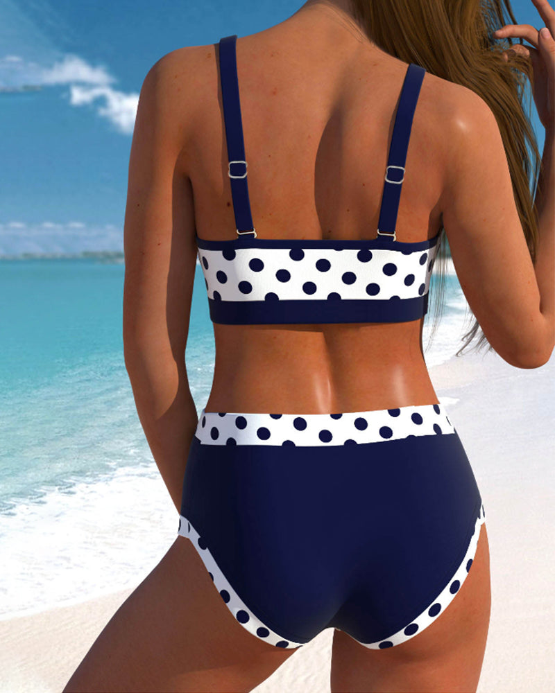 Irene - Bikini à pois taille haute au design patchwork