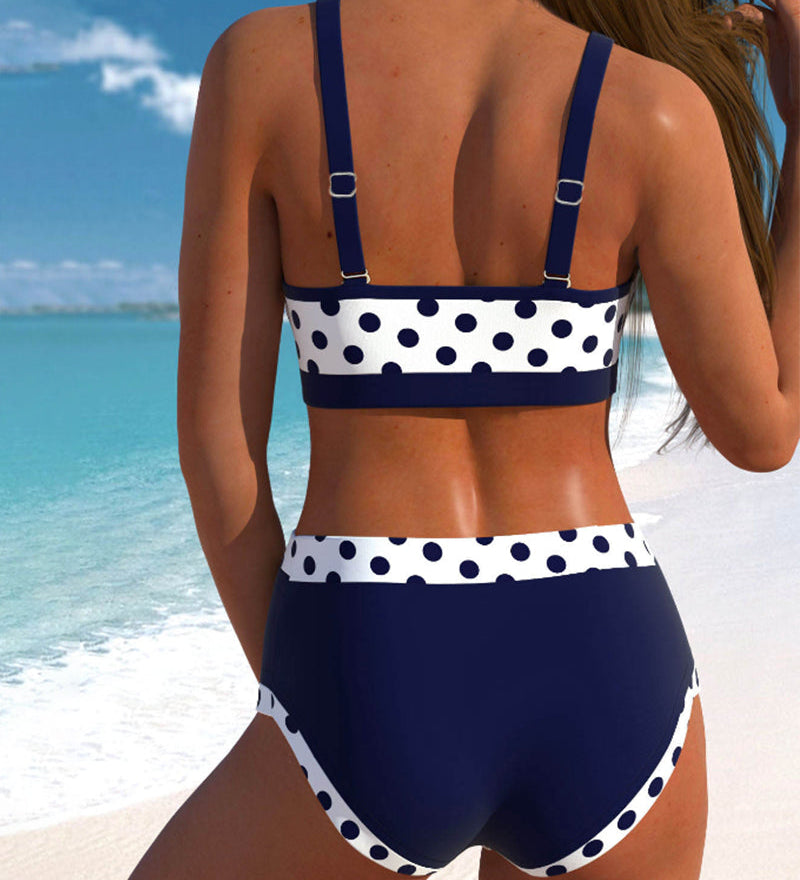 Irene - Bikini à pois taille haute au design patchwork