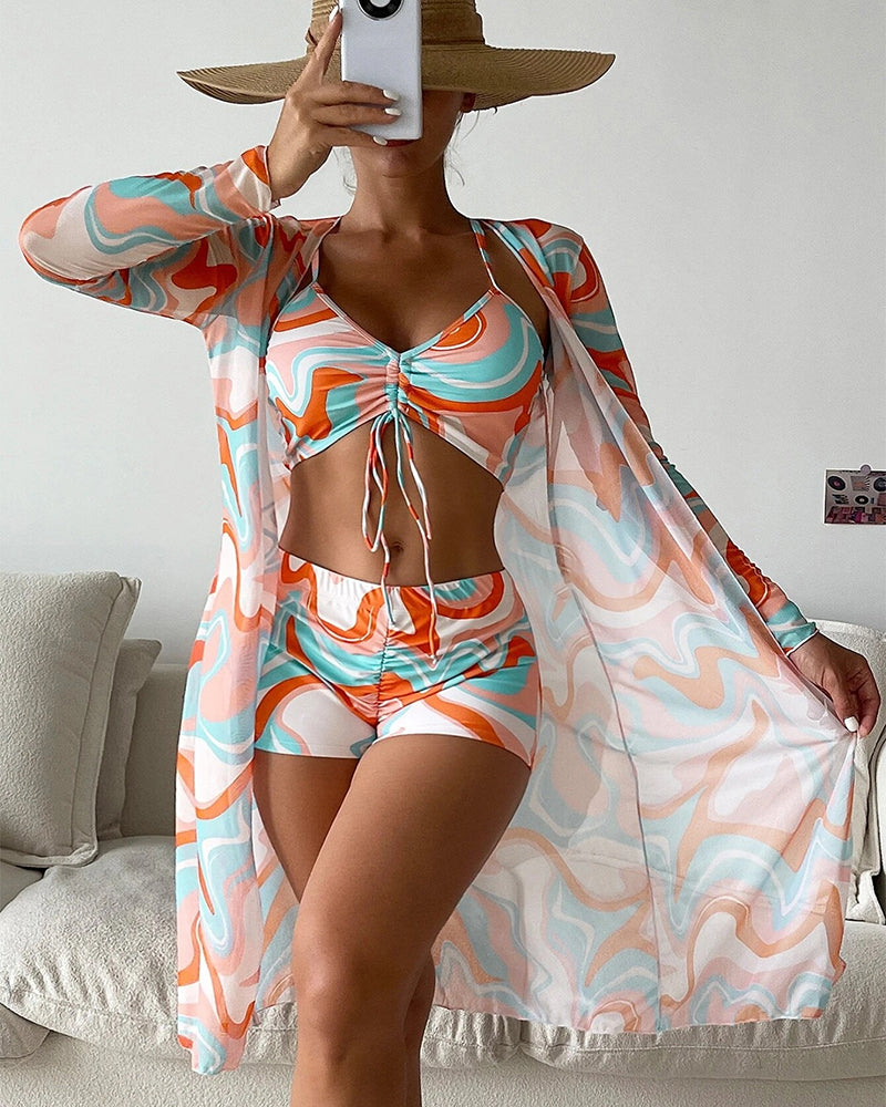 Macarena - Bikini trois pièces à imprimé moderne et cover-up assorti