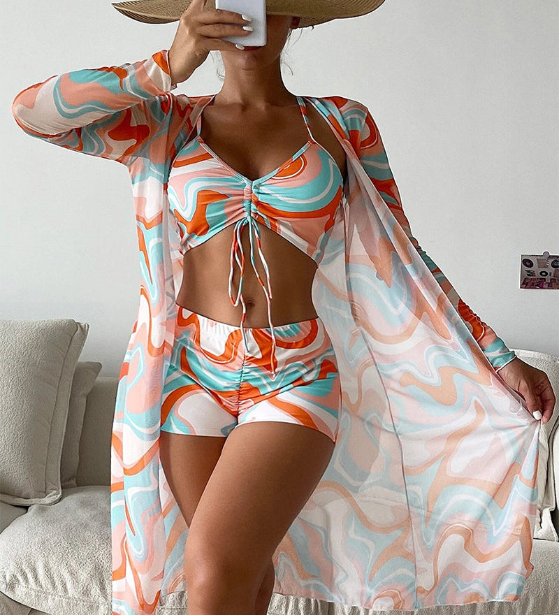 Macarena - Bikini trois pièces à imprimé moderne et cover-up assorti