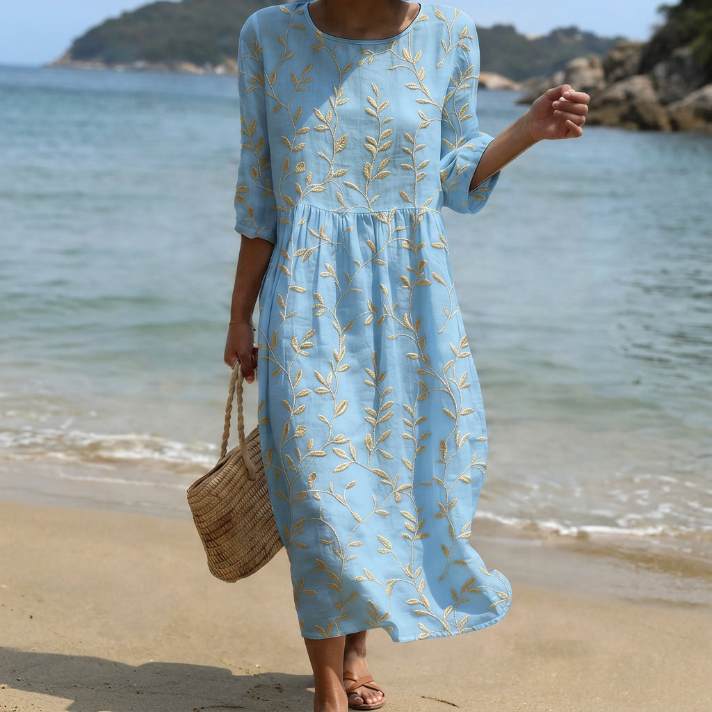 Natalia - Robe midi à col rond imprimée