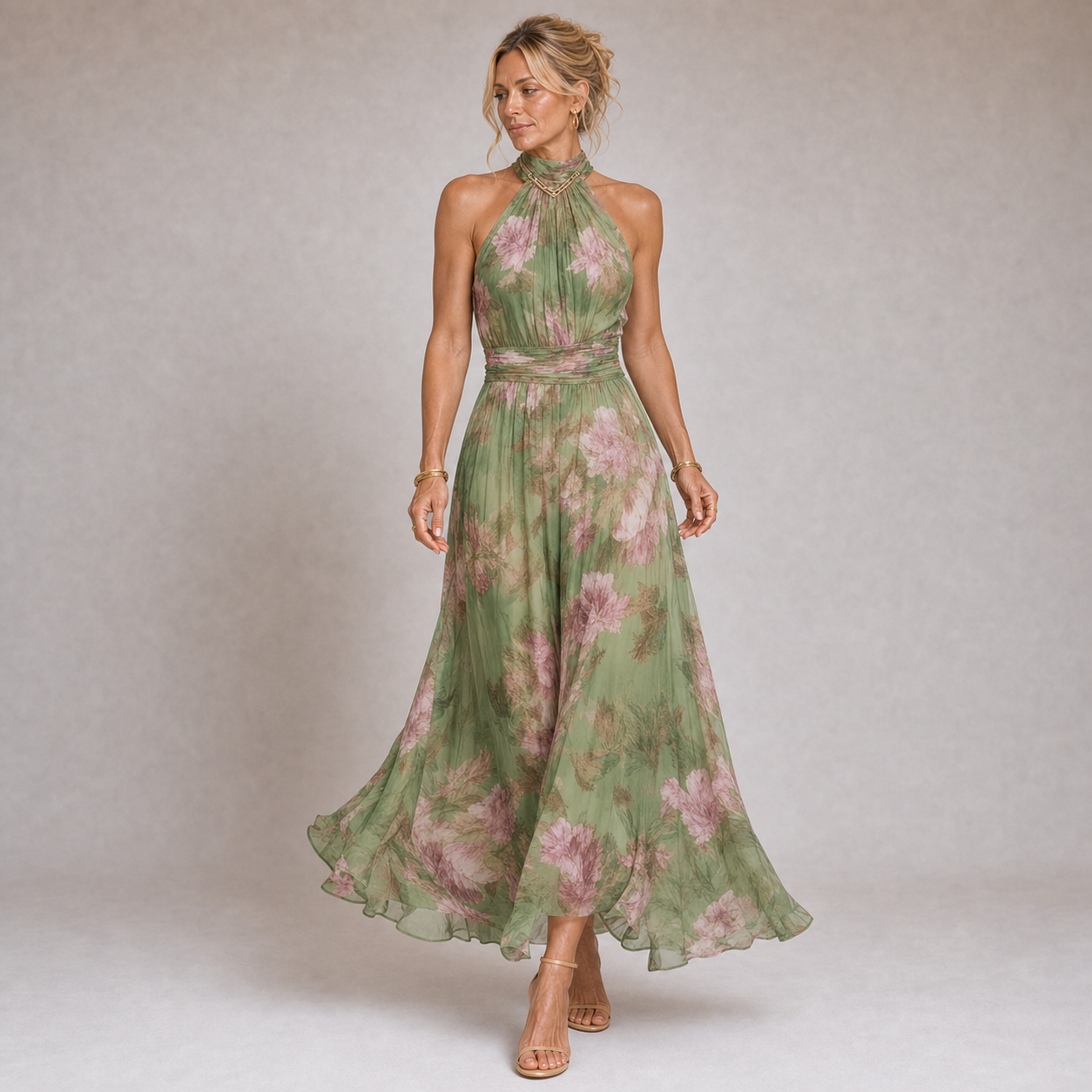 Olivia - Robe maxi à décolleté et délicat imprimé fleuri