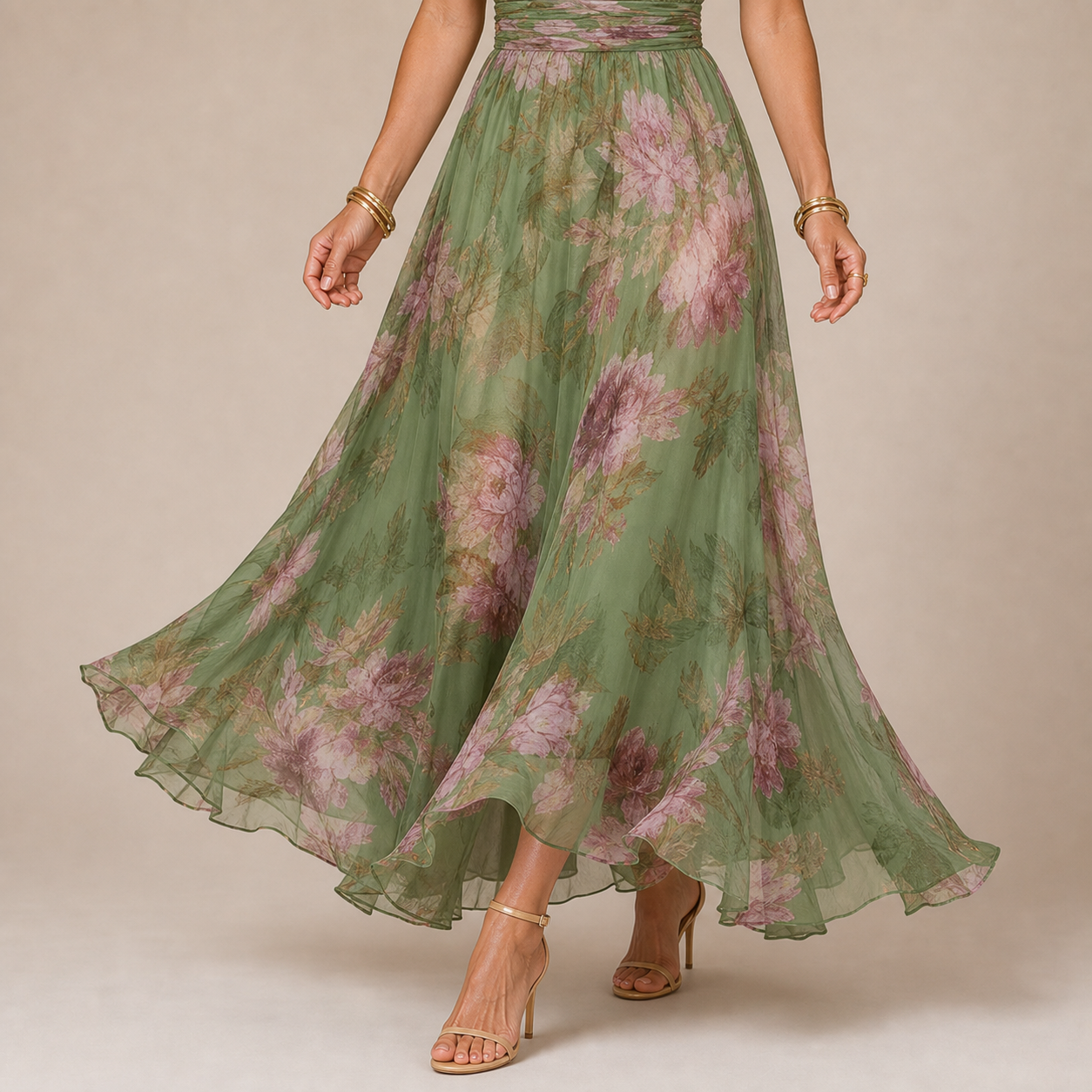 Olivia - Robe maxi à décolleté et délicat imprimé fleuri