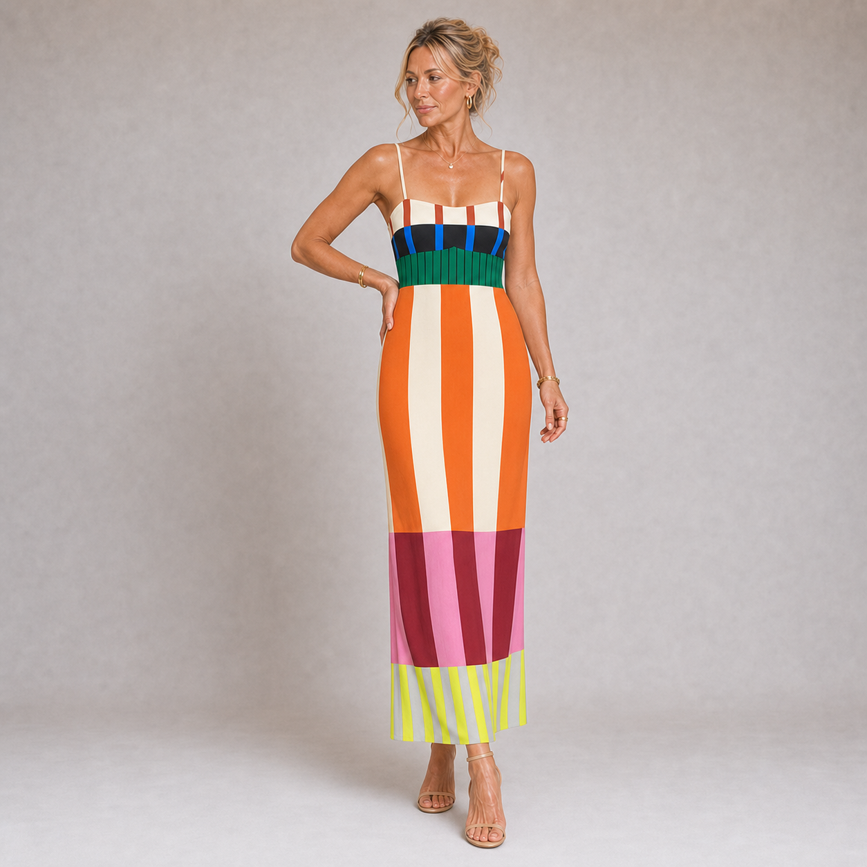 Paloma - Robe longue élégante à rayures colorées