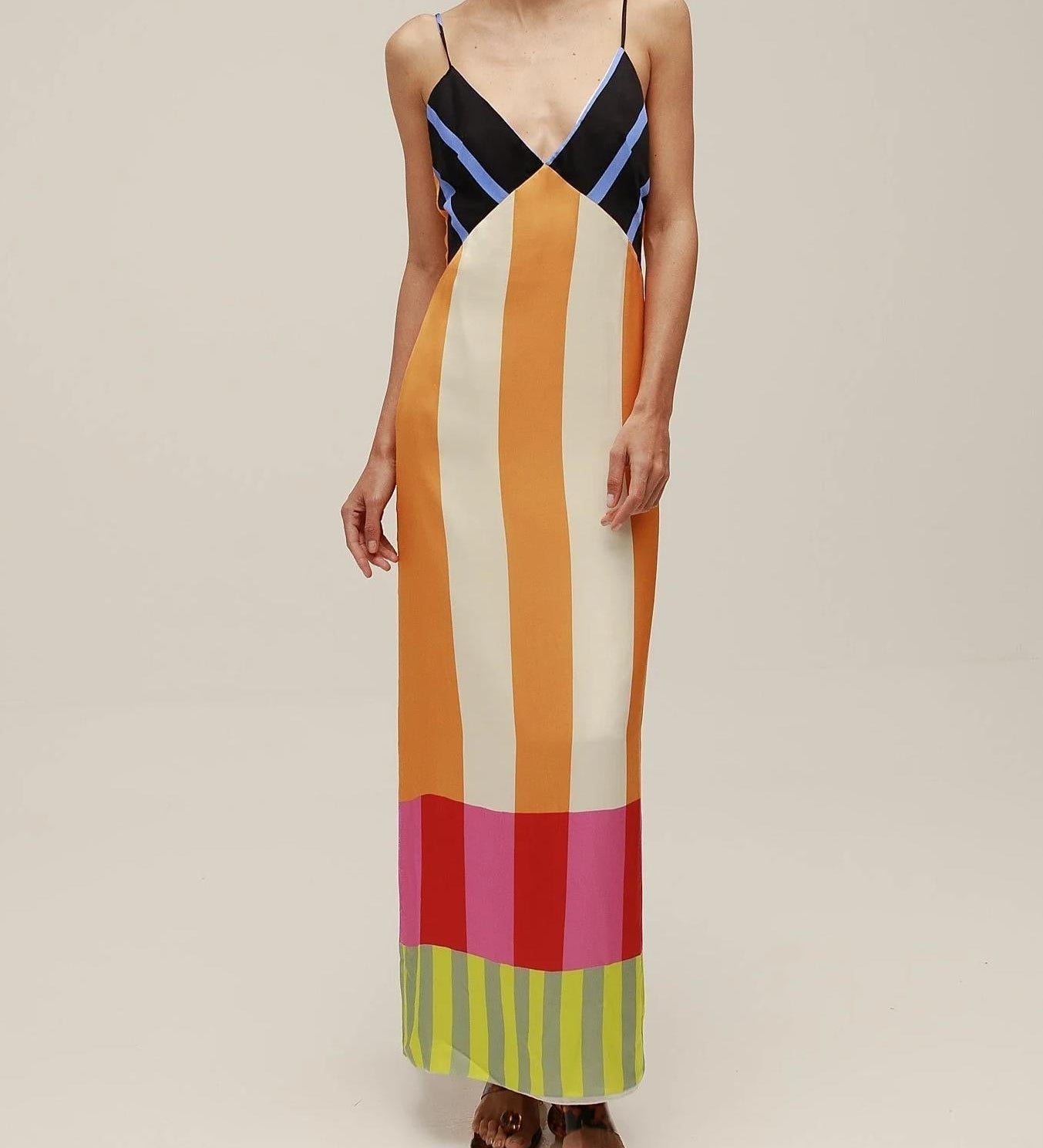 Paloma - Robe longue élégante à rayures colorées