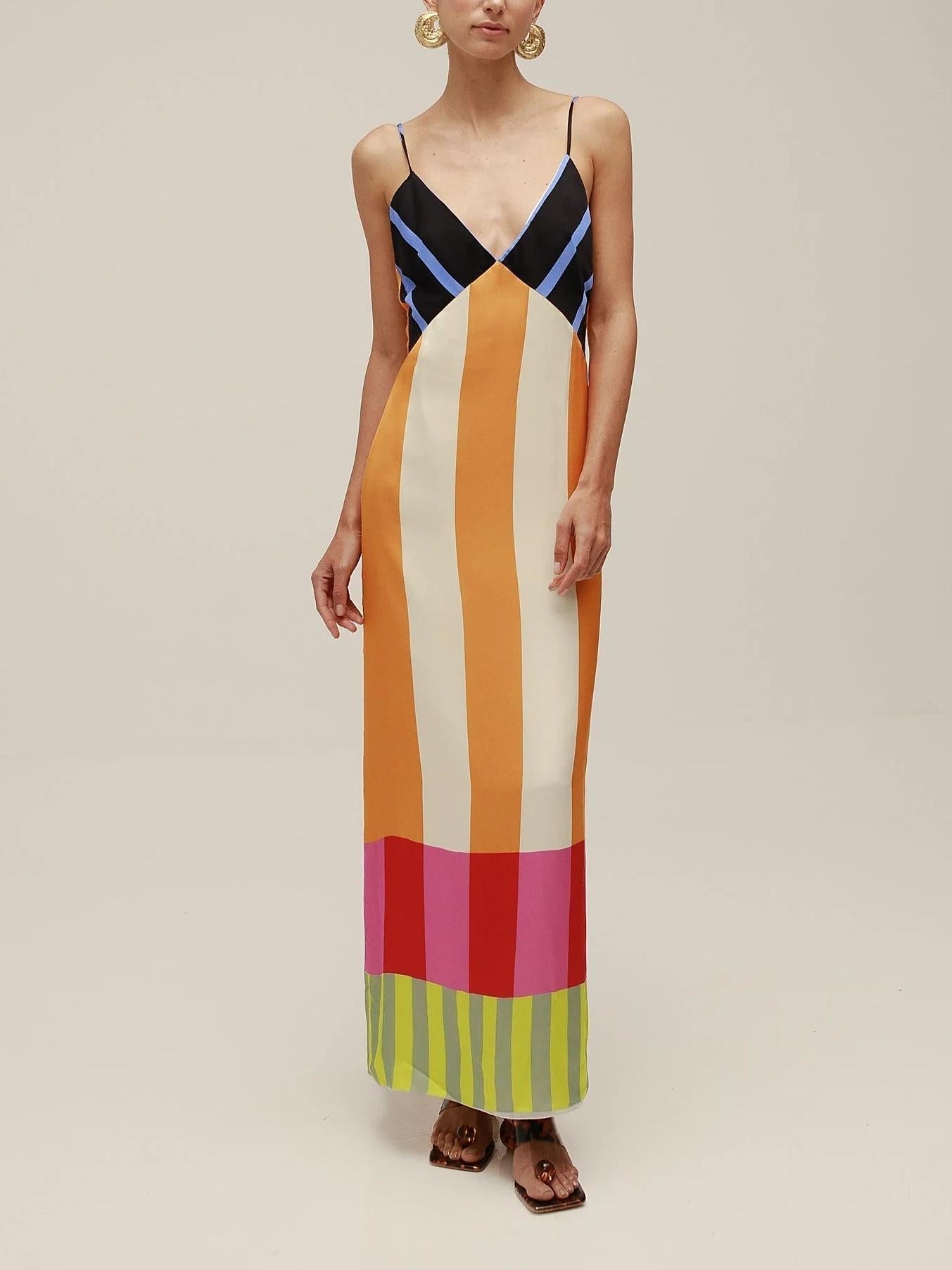 Paloma - Robe longue élégante à rayures colorées