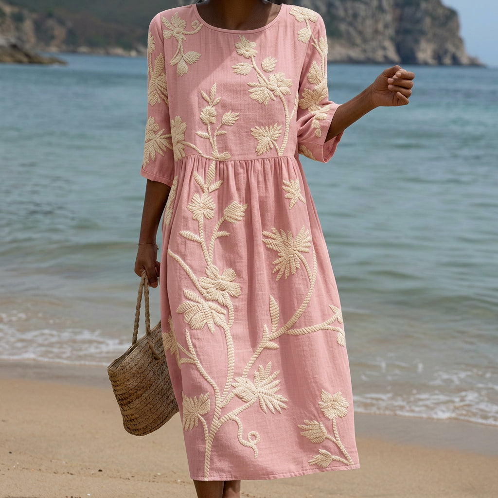 Paola - Robe Midi à Imprimé de Plantes et Fleurs