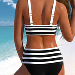 Pilar - Bikini à Rayures Noir et Blanc à Taille Haute