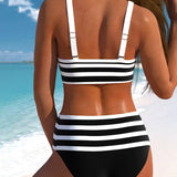 Pilar - Bikini à Rayures Noir et Blanc à Taille Haute