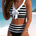 Pilar - Bikini à Rayures Noir et Blanc à Taille Haute