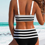 Pilar - Bikini à Rayures Noir et Blanc à Taille Haute
