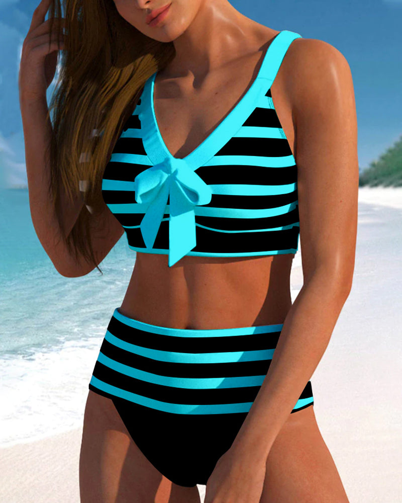 Pilar - Bikini à Rayures Noir et Blanc à Taille Haute