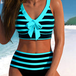 Pilar - Bikini à Rayures Noir et Blanc à Taille Haute
