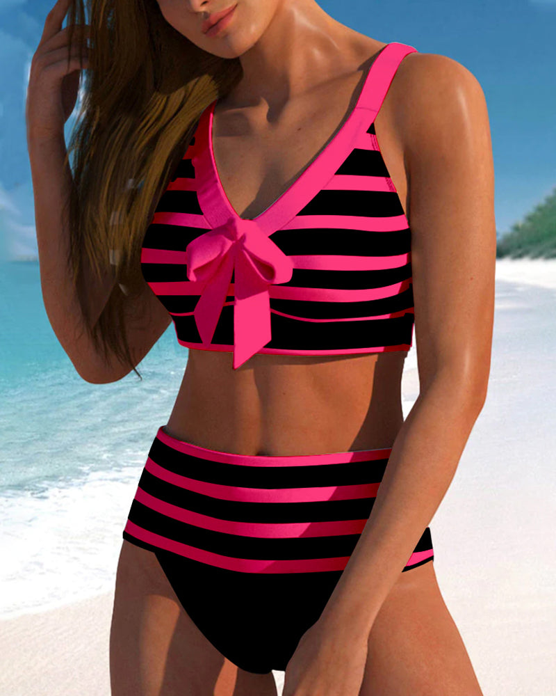 Pilar - Bikini à Rayures Noir et Blanc à Taille Haute