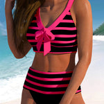 Pilar - Bikini à Rayures Noir et Blanc à Taille Haute