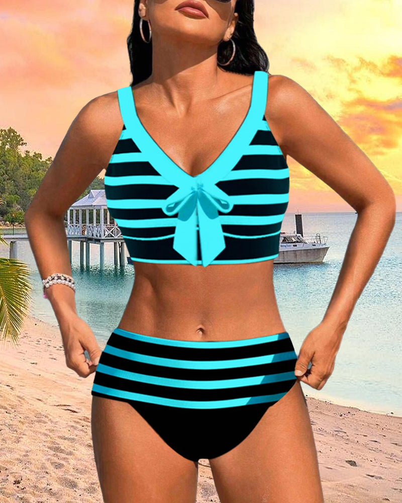 Pilar - Bikini à Rayures Noir et Blanc à Taille Haute
