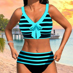 Pilar - Bikini à Rayures Noir et Blanc à Taille Haute