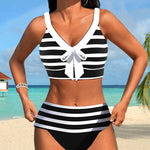 Pilar - Bikini à Rayures Noir et Blanc à Taille Haute