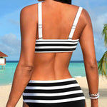 Pilar - Bikini à Rayures Noir et Blanc à Taille Haute