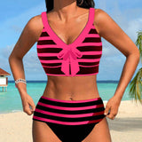 Pilar - Bikini à Rayures Noir et Blanc à Taille Haute