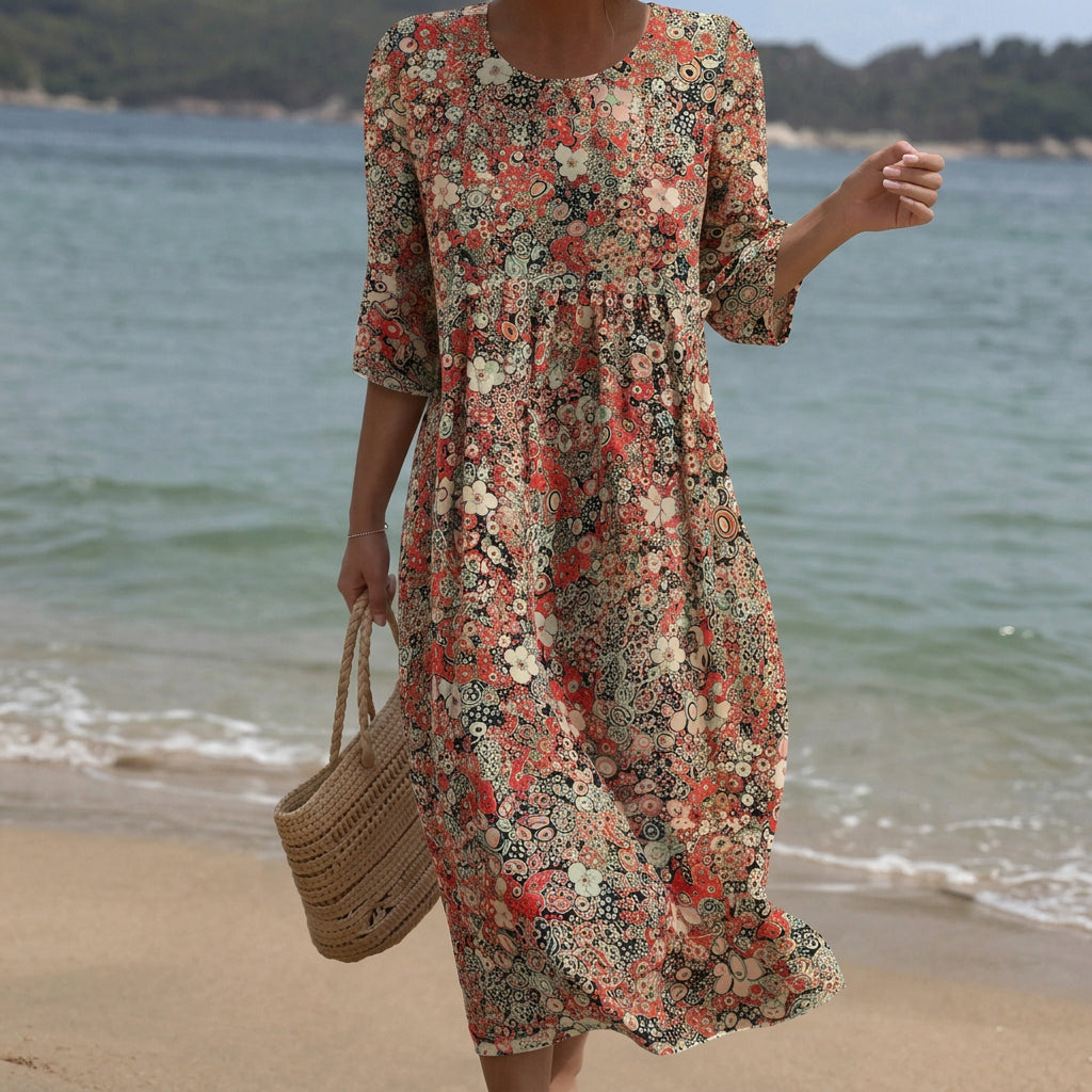 Sara - Robe Maxi à Col Rond Imprimée