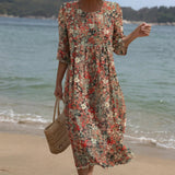 Sara - Robe Maxi à Col Rond Imprimée